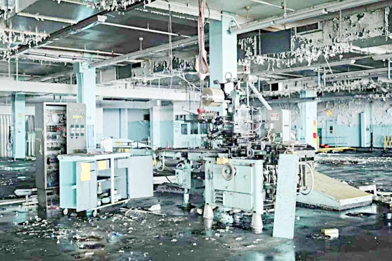 Paint peels in the now-demolished packaging plant of Williamsburg’s Domino Sugar Refinery. The factory operated on the Brooklyn waterfront for nearly 150 years before shutting down in 2004