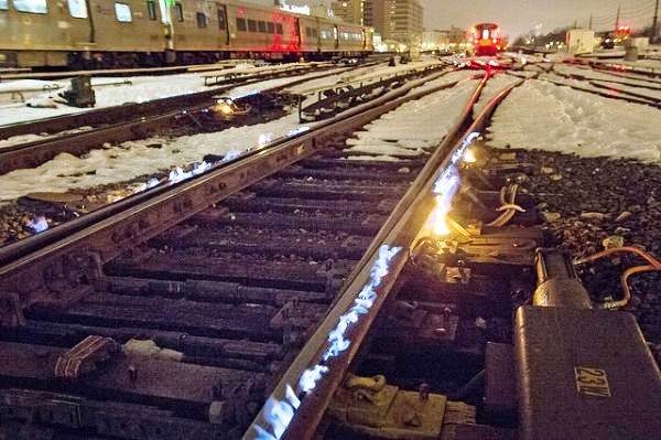 Patrick Cashin of New York City's Metropolitan Transportation Authority snapped this photo east of the Jamaica Station. A track switch is the last place where you'd want to get ice on a railway. To prevent that from happening, the MTA uses gas-powered warmers.This is only one of the MTA's special tools for harsh winter weather. Last year, we showed you photos of one of its snow removal locomotives.