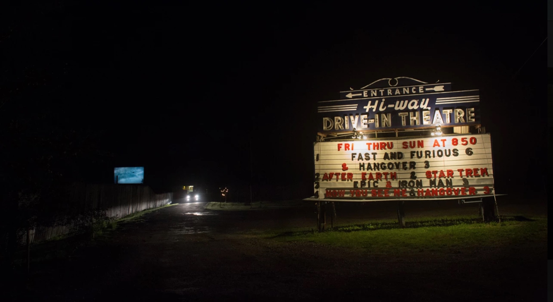 The Hi-Way Drive-in Theater illuminated sign