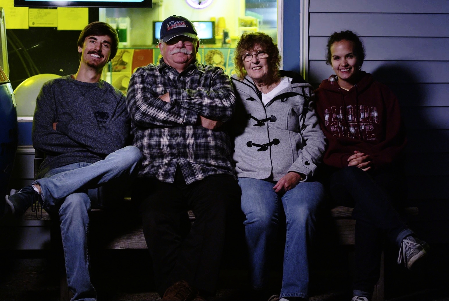 Adam Carboni (filmmaker, far-right), Roger Babcock (Hi-Way's co-owner), Sharon Babcock (Hi-Way's co-owner), & Tansy Michaud (filmmaker, far-left)