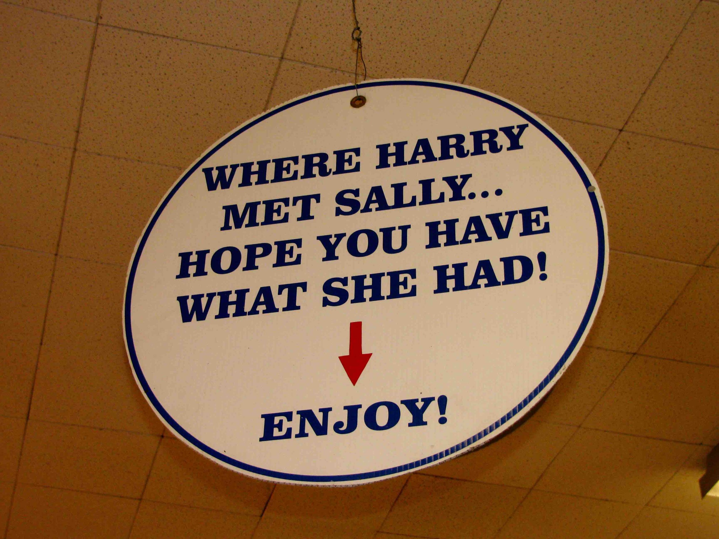 Exact table where Harry Met Sally, a 1989 American romantic comedy film staring Billy Crystal as Harry and Meg Ryan as Sally.