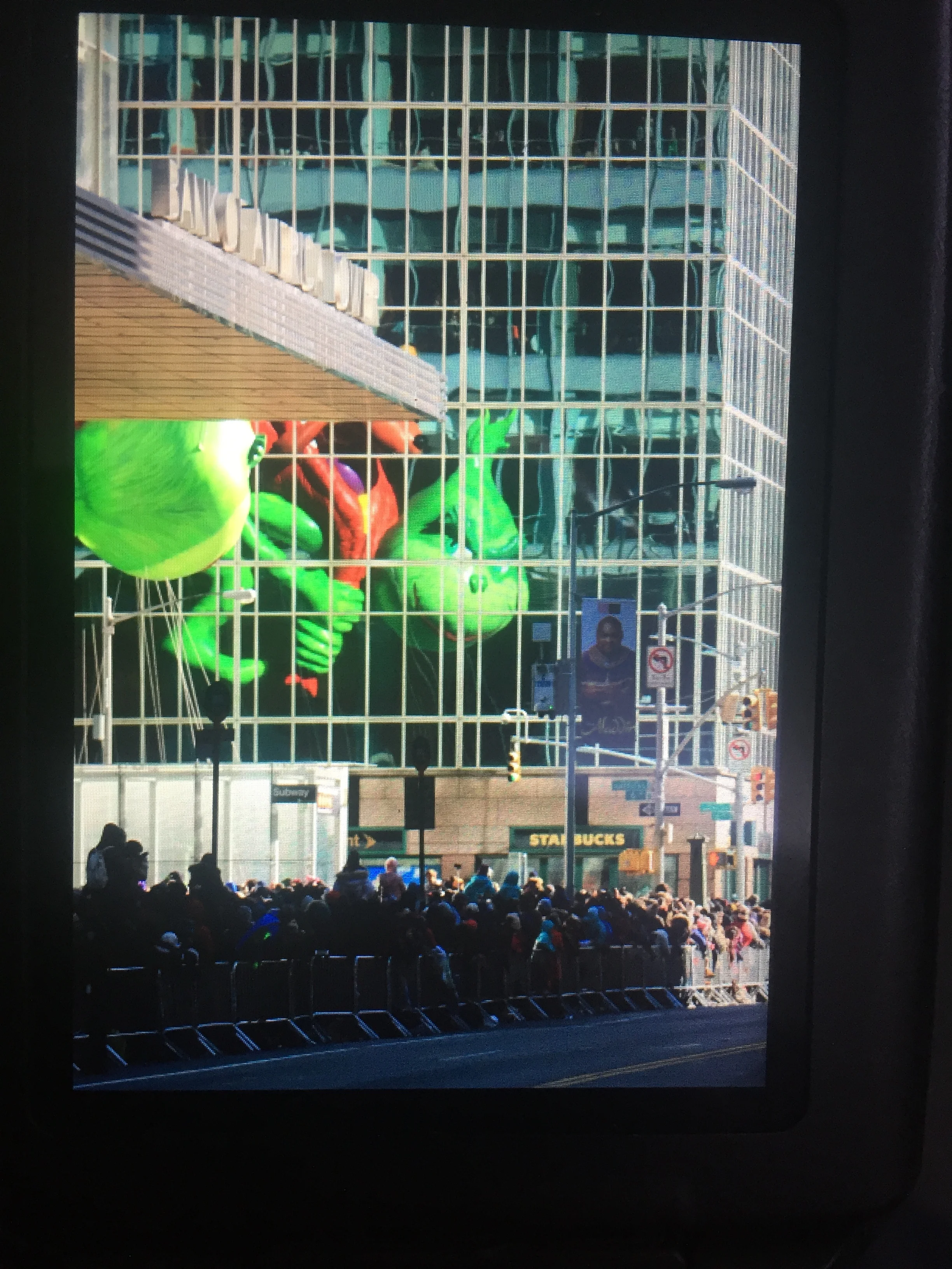 The Grinch walking the Macy's Thanksgiving Parade 2017