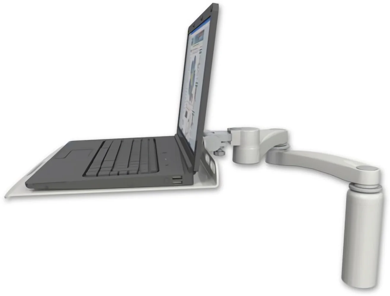 Tray with 2 piece arm, pivot