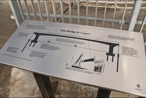 An interpretive panel explains the engineering and shows how the center span was dropped into place.