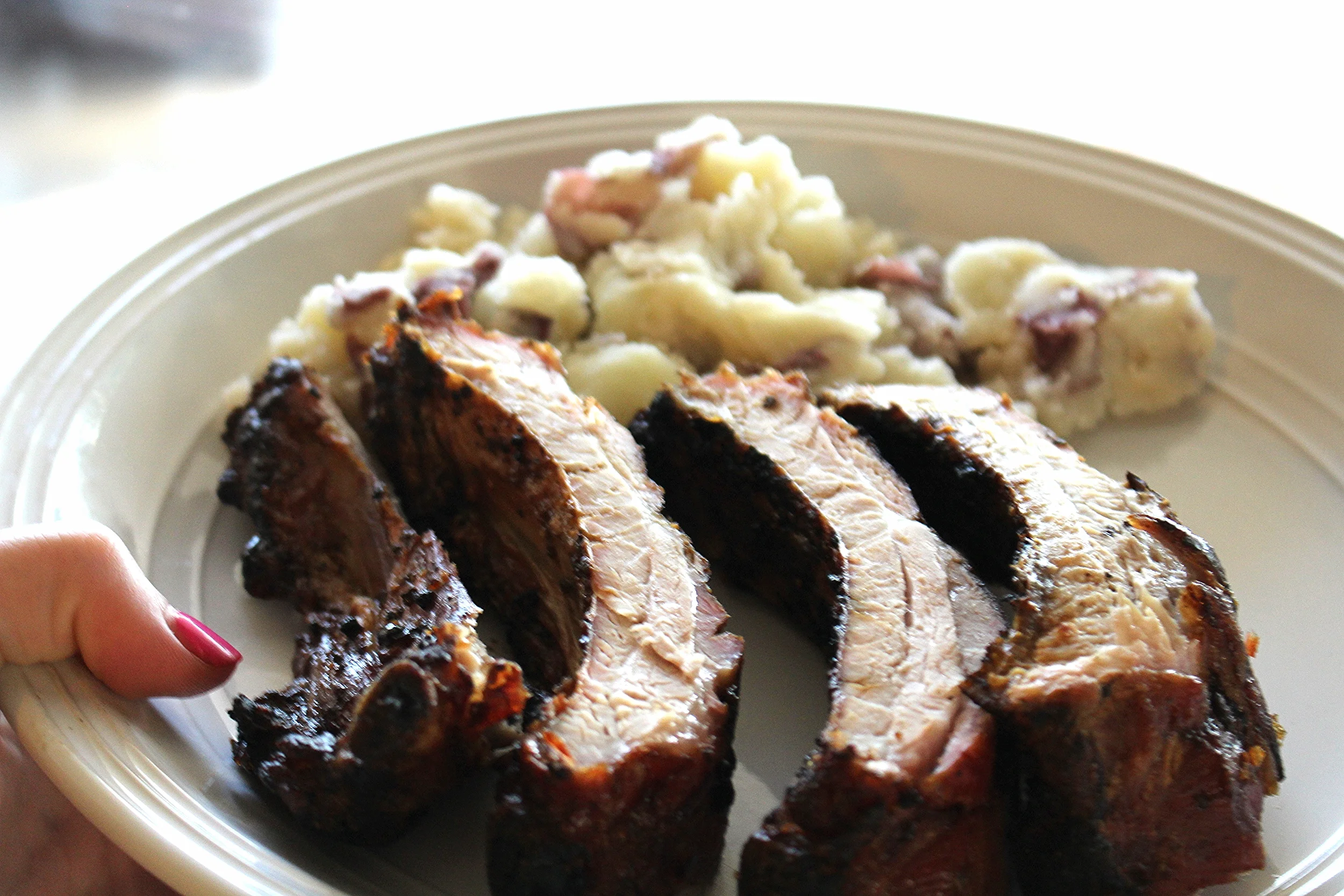 Mashed red potatoes (Made with olive oil and water NO MILK!) and BBQ RIBS BABY!