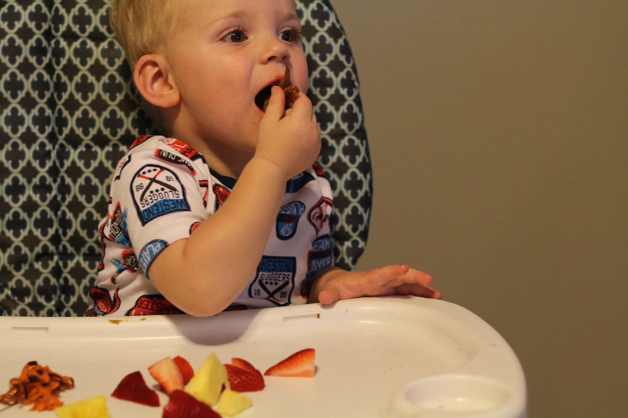 Dinner! My little buddy eating healthy with me! He is such a good eater:)