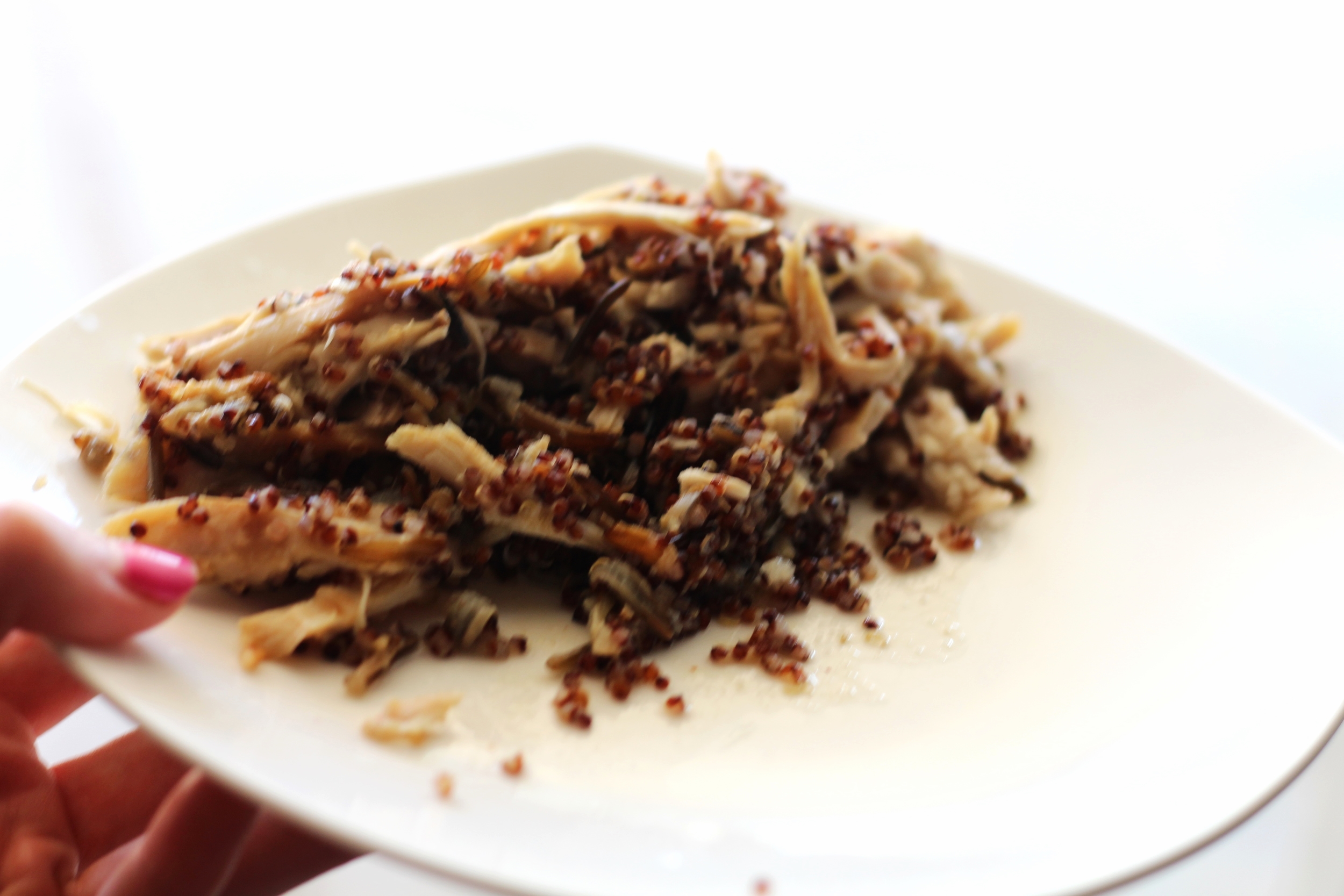 Dinner: Quinoa, wild rice and rotisserie chicken cooked in chicken stock! SO GOOD! 