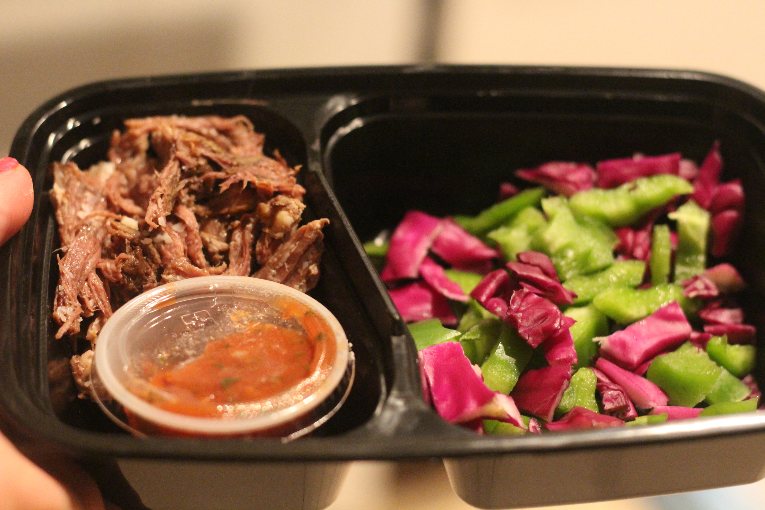 Dinner: Beef Roast, Peppers, Cabbage, and homemade salsa! I just mixed it all together and ate it like a salad! It was yummy!