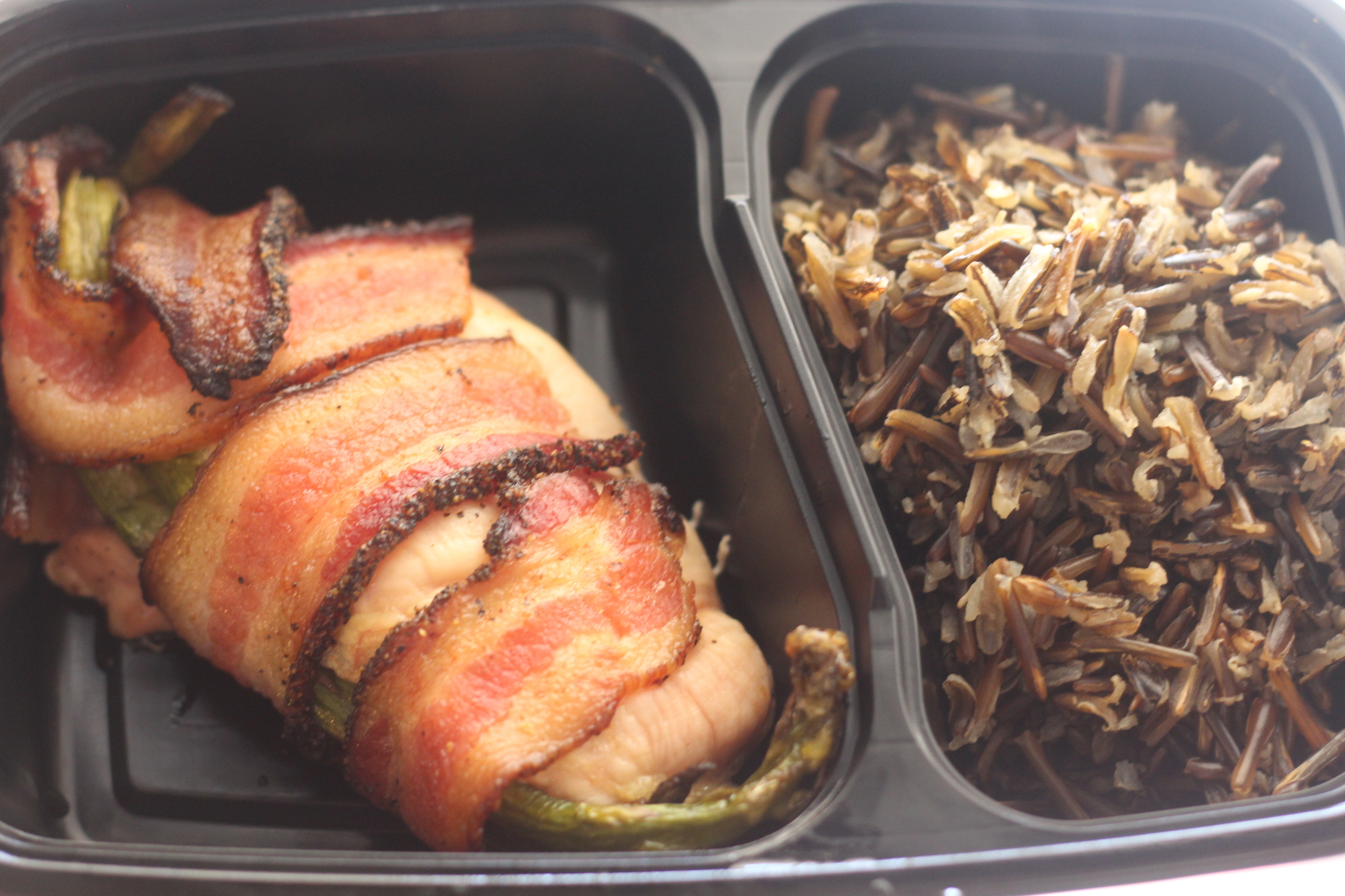 Lunch: Stuffed Chicken Breast with Asparagus and wrapped in bacon! (WOW SO GOOD) With Wild Rice 