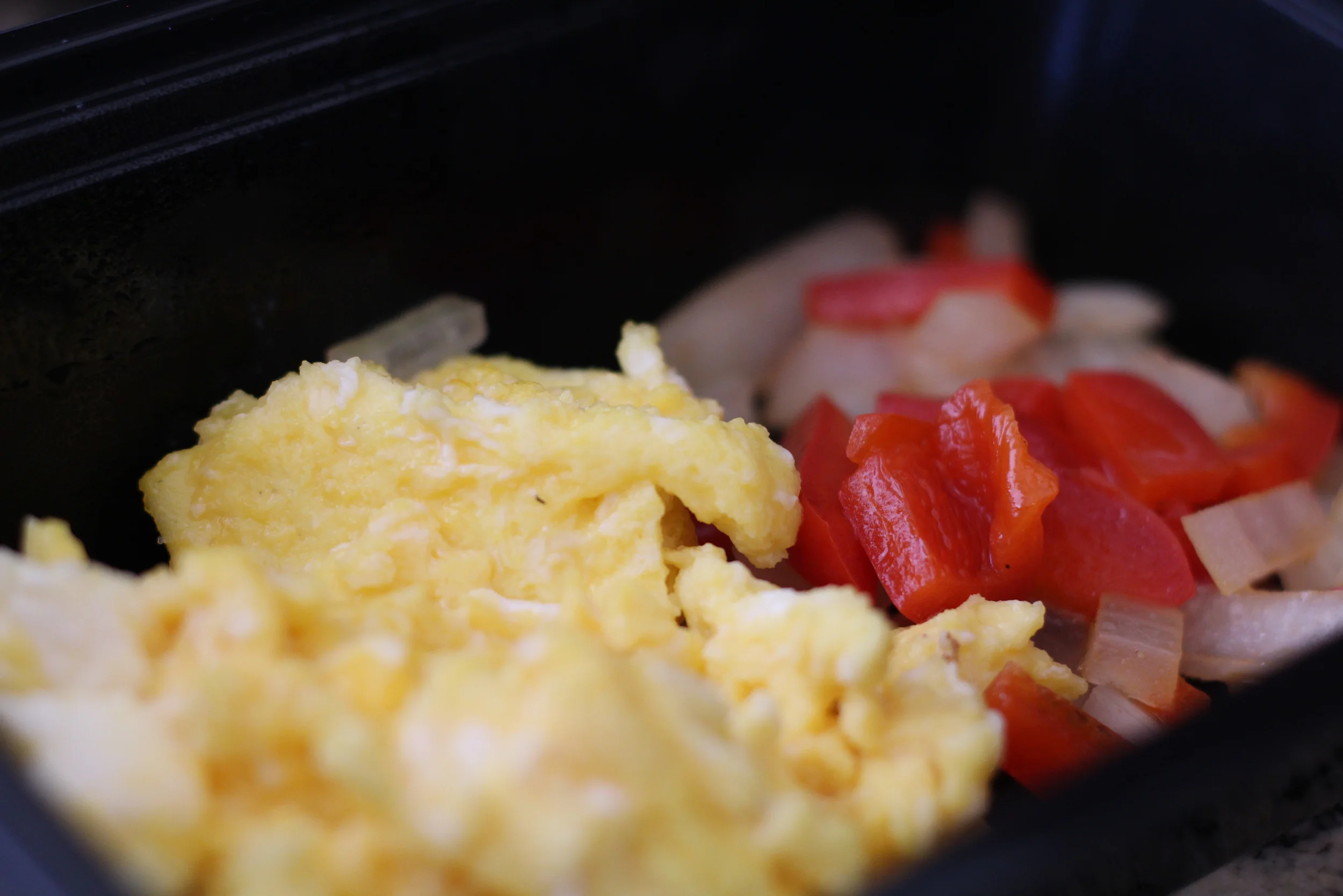 Breakfast: Farm Fresh Eggs, Onions and Red Peppers