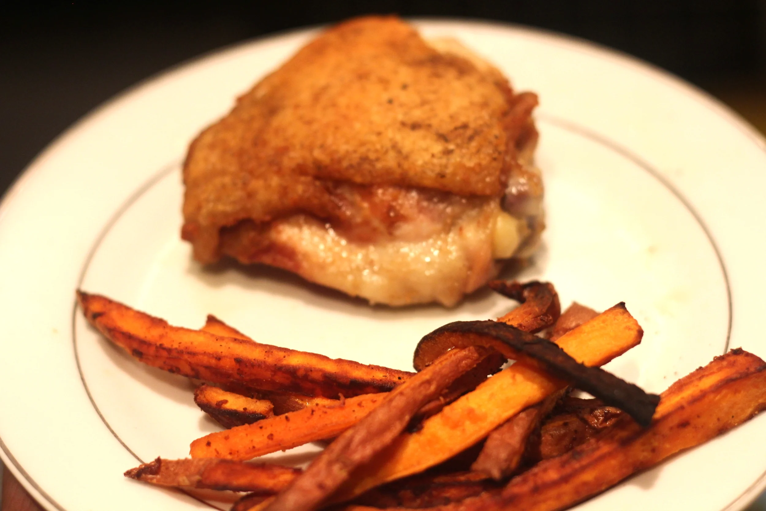 Lunch: Chicken Thigh and Sweet Potato Fries!