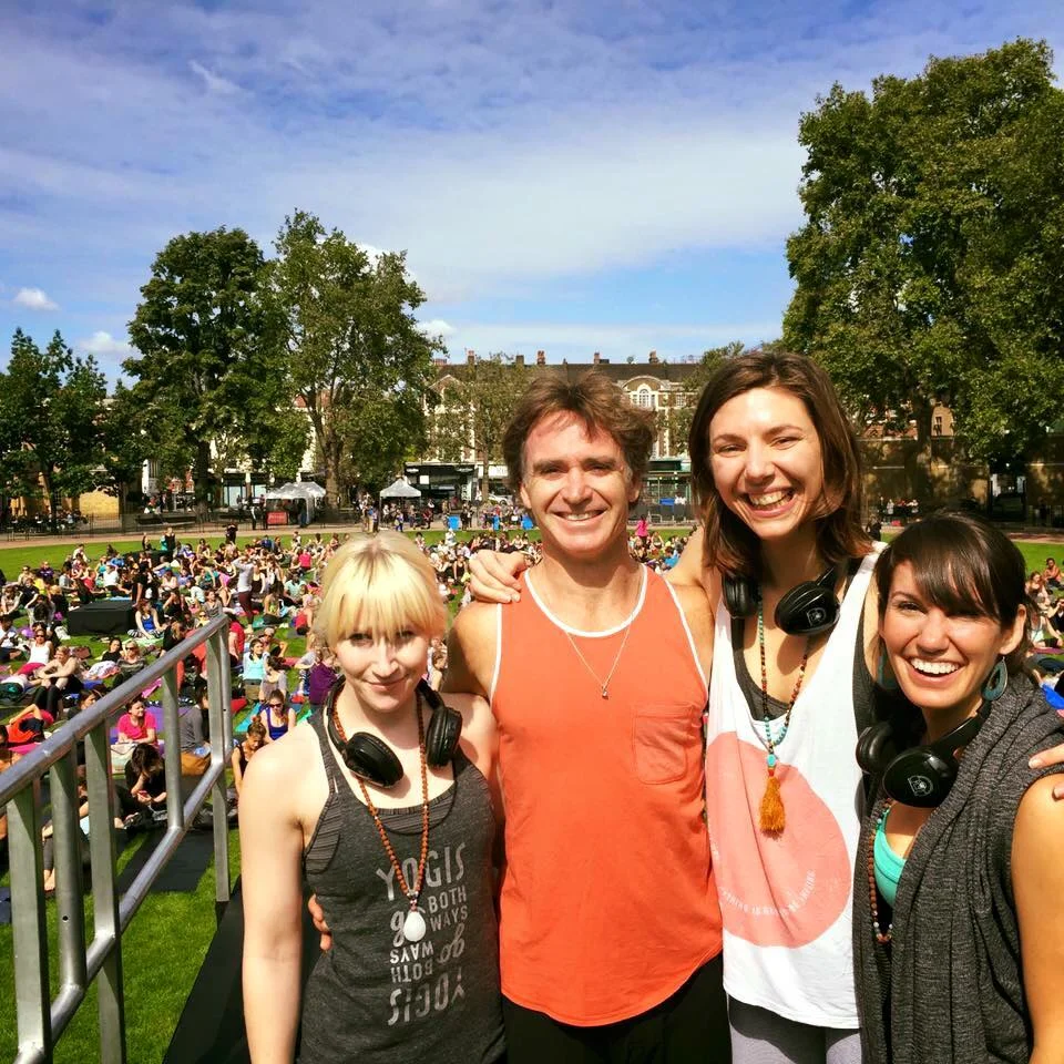 pic of me with Eoin and two fellow Blissology teachers at the Unroll Europe Tour in Duke of York Square,