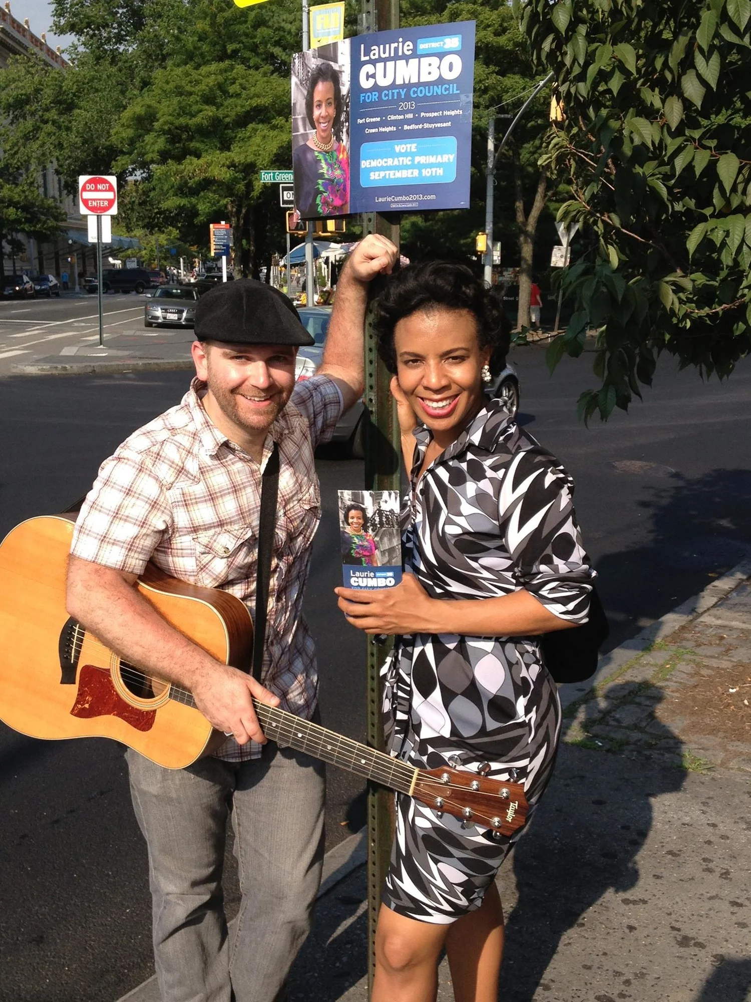 Arts and politics take it to the street. Robby Gonyo, LIT's Director of Election Engagement with Laurie Cumbo, the League's endorsed candidate for City Council District 35.