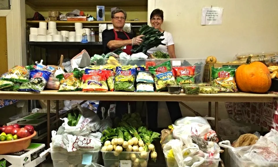 Volunteers with fresh produce at Jenkintown Food Cupboard
