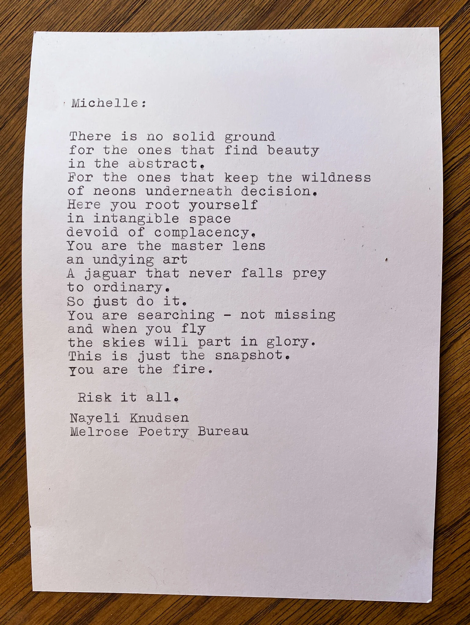 Custom Typewriter Poem — Melrose Poetry Bureau