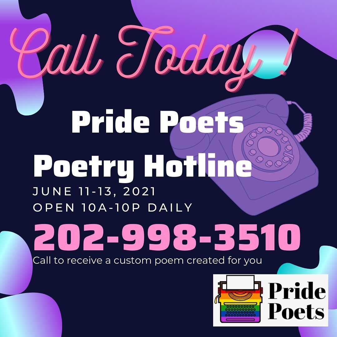 Need a free poem?

Our LGBTQ+ team of @pridepoets are standing by to write for you this weekend only in celebration of #pride ! Call in, share some words, and have a piece of art made for you!

#typewriterpoetry #poetry #poems #poemsforstrangers #poe