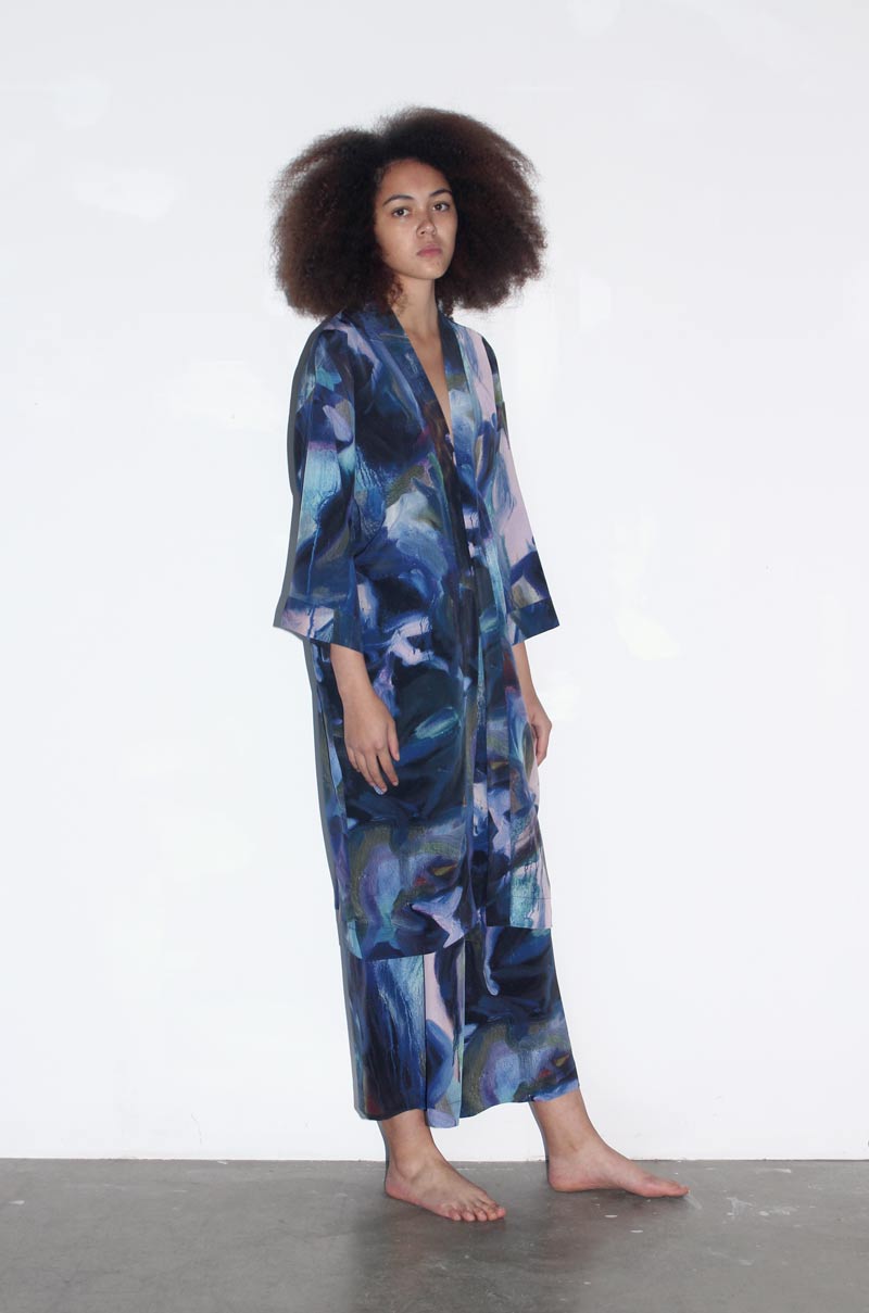 Blue Painted Gesture Silk Robe — Strathcona