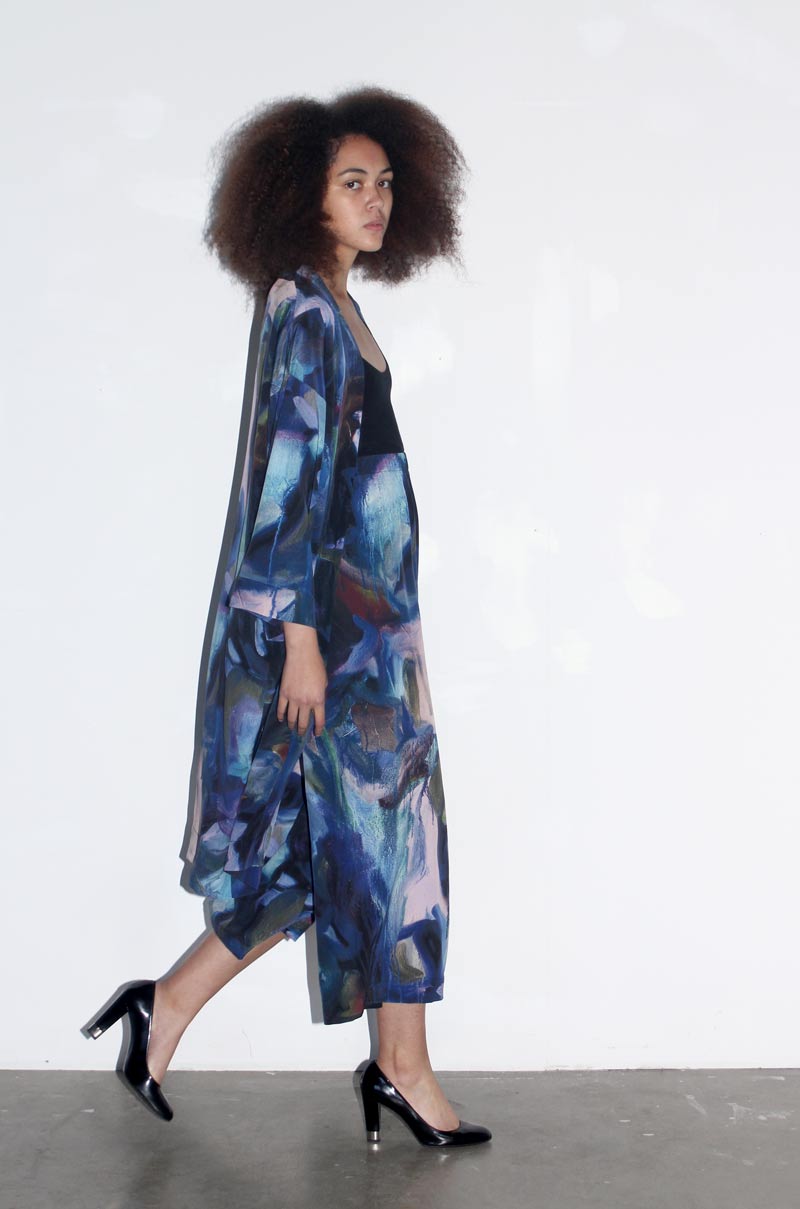 Blue Painted Gesture Silk Robe — Strathcona