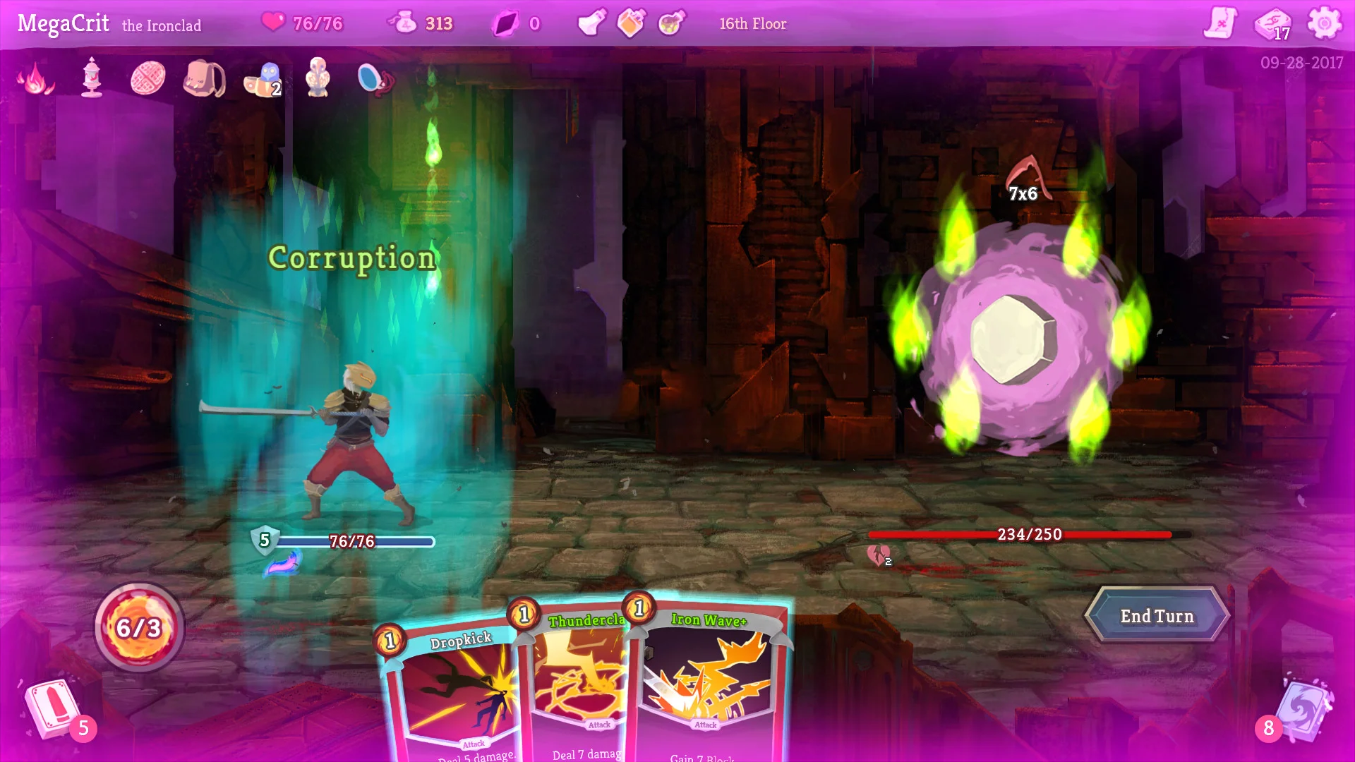 That's the 2nd turn and the boss is about to attack for 42 damage....