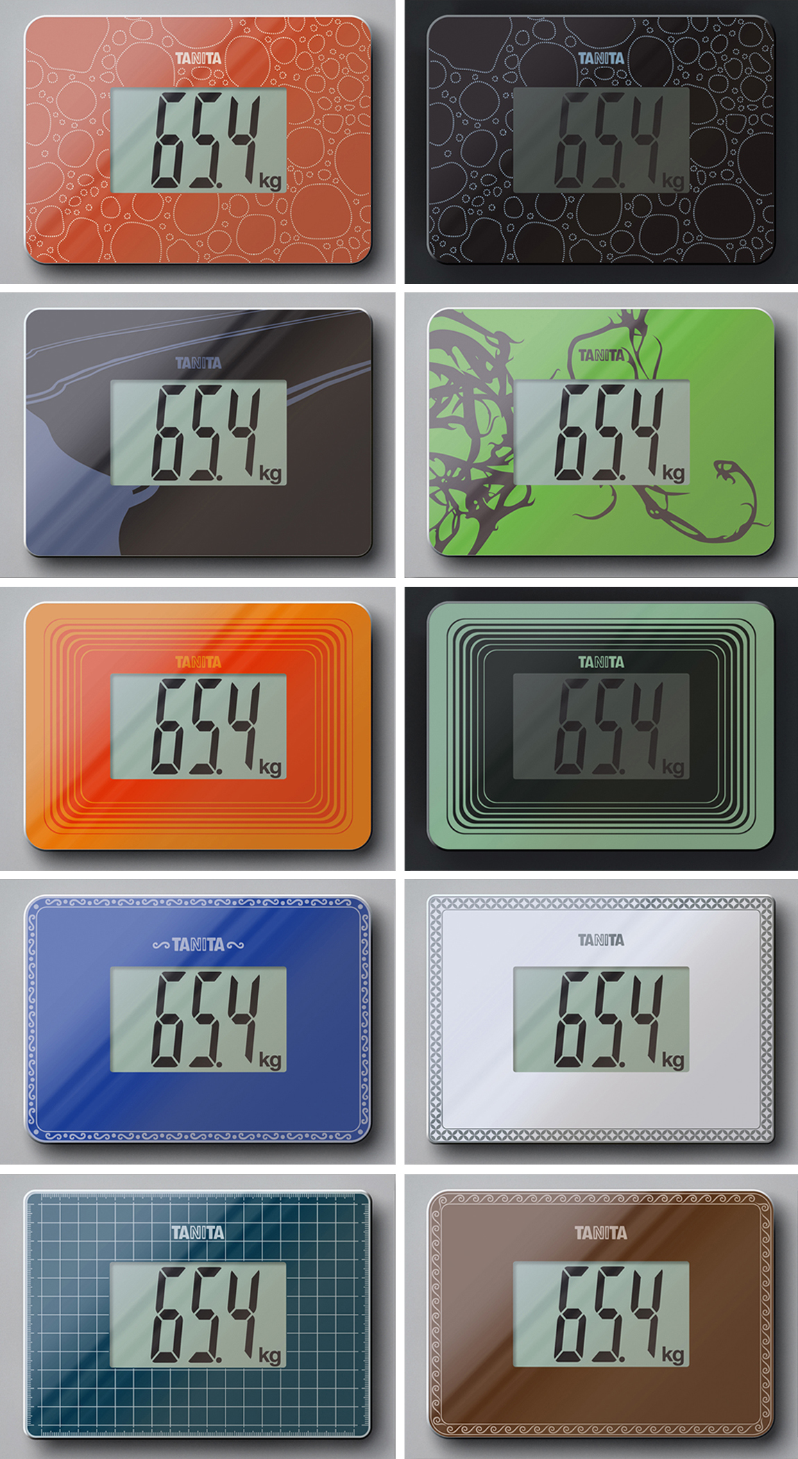  Prior to concentrating on color studies, I proposed many different silk print patterns for this scale along with some which implemented glow-in-the-dark silk printing pigments which would make the HD-386 mini-scale easy to find in the dark. 