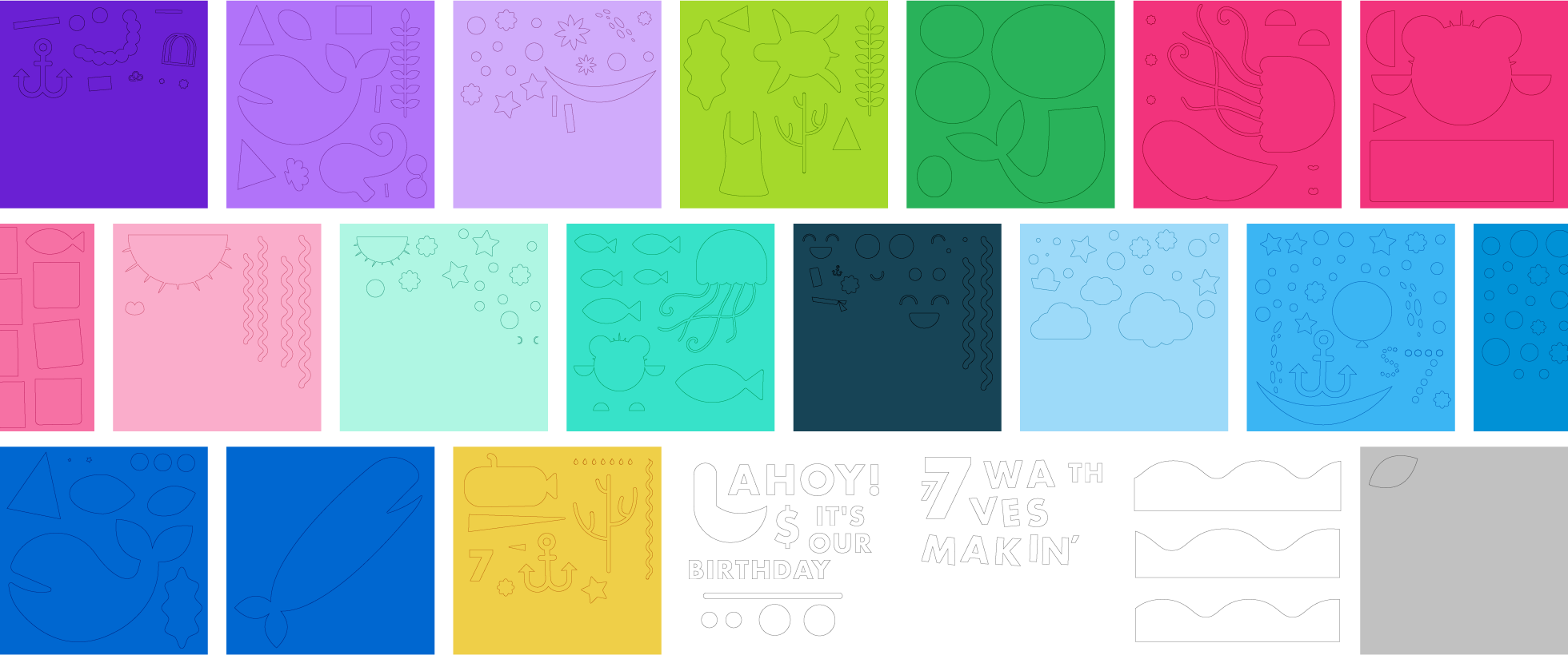 I took the placements and pulled apart all the digital shapes, determined my largest piece that would fit the 12"x12" scrapbook paper, scaled all pieces proportionally, and organized them by color in order to cut them out in groups. It took about 12 hours to cut all the shapes and I ended up with over 330 individual pieces.
