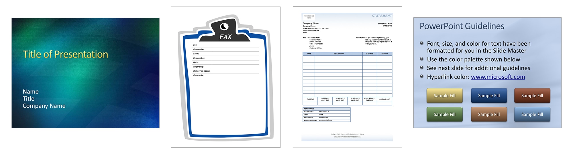 A few examples of outdated templates from the library — plenty of clip art, 3D gradients, and obsolete aspect ratios to be found. 
