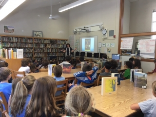 Talking to 4th and 5th graders in Old Mill School library, Mill Valley