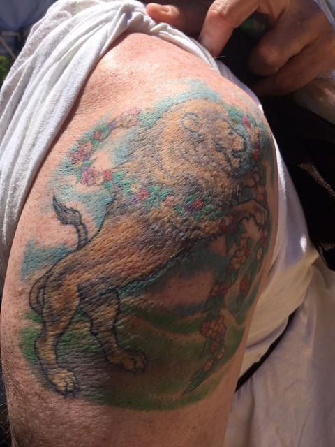 Anyone with a tattoo of Aslan is a friend of mine. Thanks Jim for letting me take this photo in The Mountain Play Beauty and The Beast make-up line!