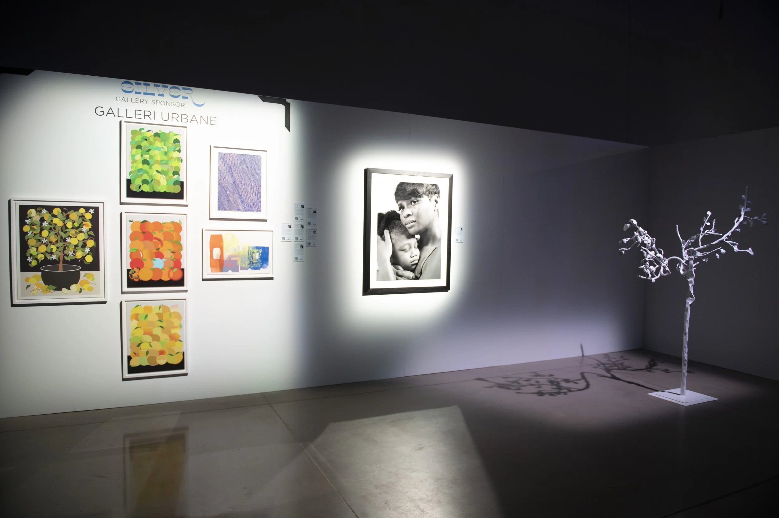 A gallery wall of art sponsored by Galleri Urbane