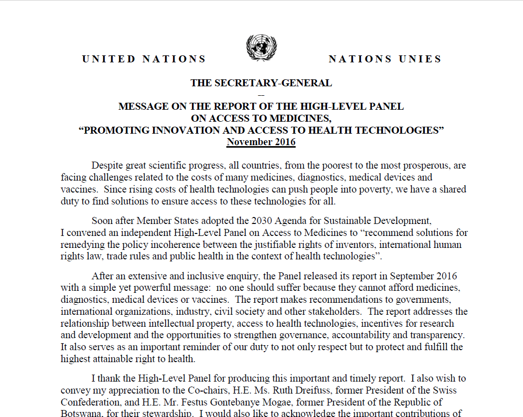 LETTER FROM UN SECRETARY-GENERAL TO HIGH-LEVEL PANEL