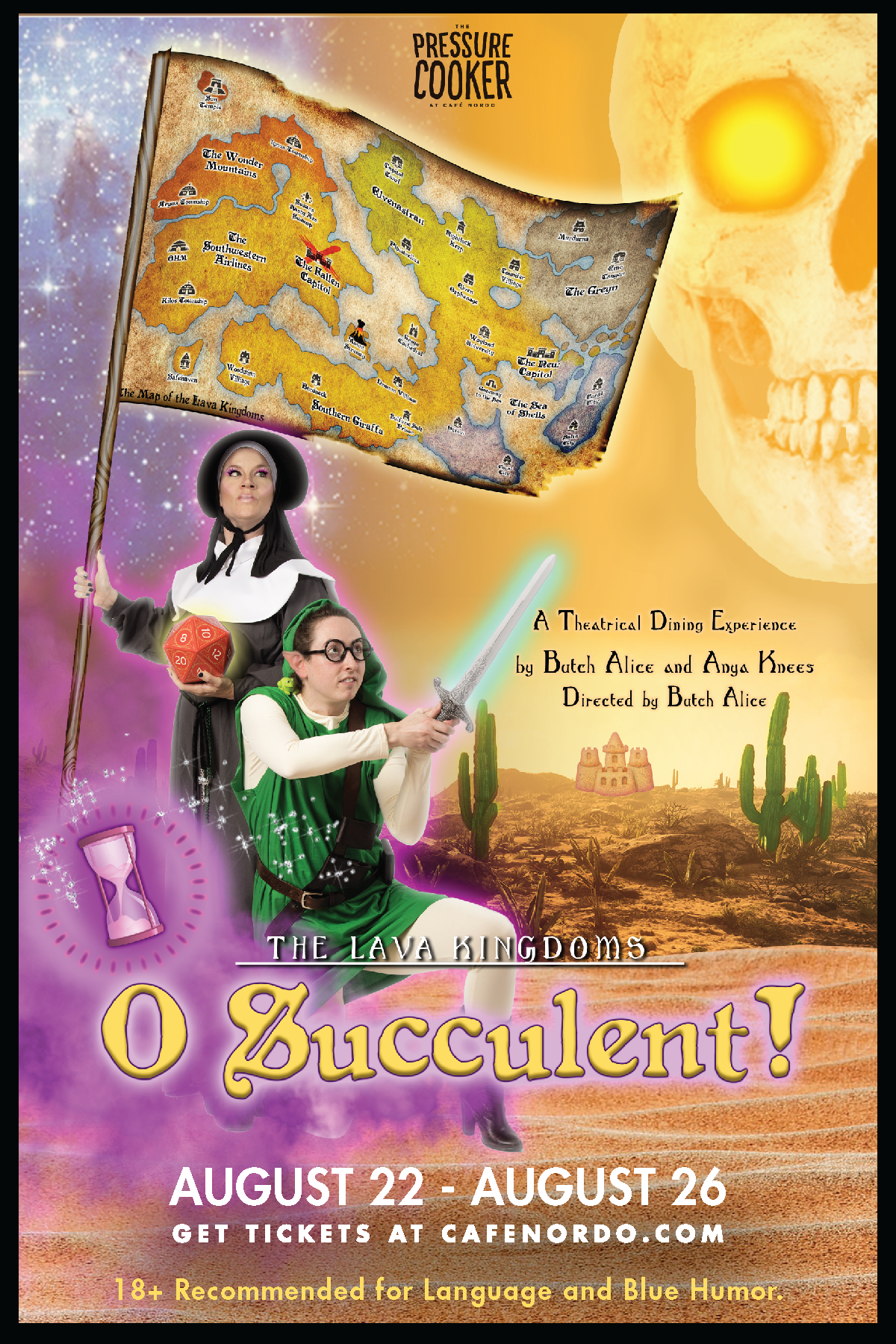 O Succulent! (2019) | In a live-acting homage to role-playing games, Professor Archie McDinklethorn and Sister Sandwich travel from the relatively safe confines of the Waylan School of Botany and Herbalism into the quicksands of the The Southern Giraffa Desert, in search of succulent plants and accompanying adventure. Written by Butch Alice + Anya Knees and Directed by Butch Alice.
