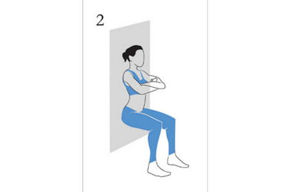 Wall Sit. Literally lean up against a wall, slide down the wall until your thighs are parallel to the ground. This might take a bit of practise to get to this desired range. Ensure weight is distributed evenly from heel to toe. this can be achieved by ensuring you are bent at 90 degrees at the knee.