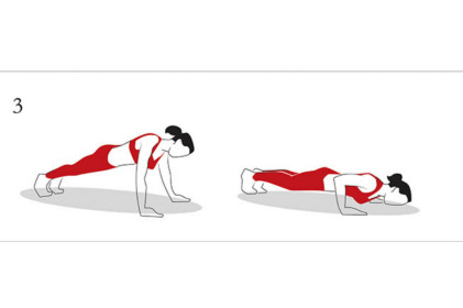 Push ups. It would be wise to start push ups on your knees, and as your strength increases, progress to full push ups. Your hands should be in-line with your chest, not with your shoulders or neck. Elbows should be perpendicular to the ground. Focus on driving upward using your chest muscles.