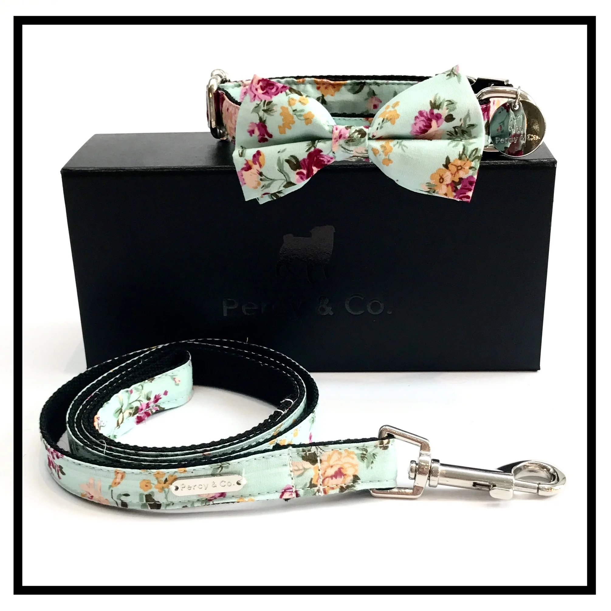Percy and Co The Barnes Dog Bow Tie and Dog Lead Set Outside Box