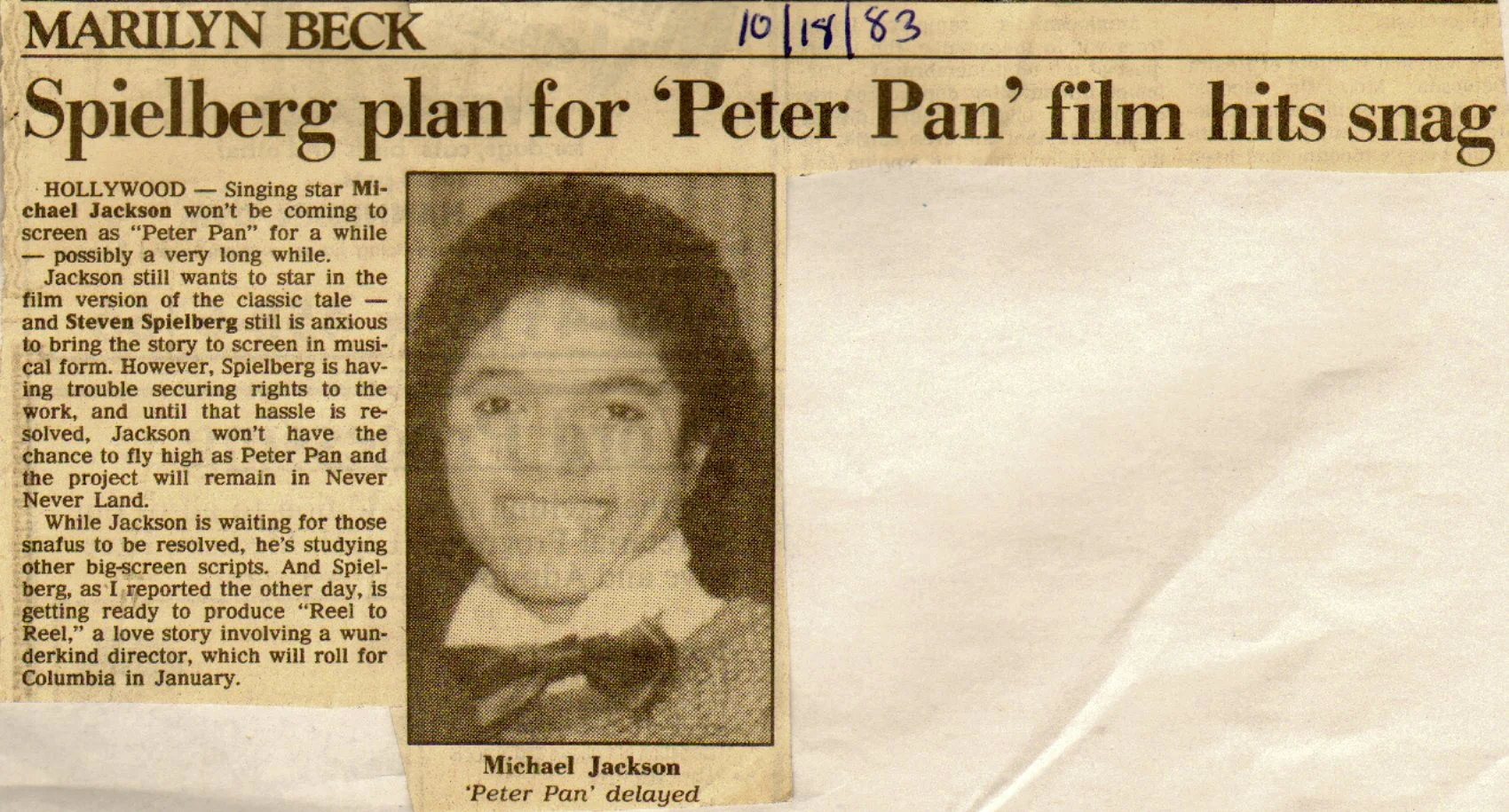SPIELBERG PETER PAN FILM HITS SNAG.jpg