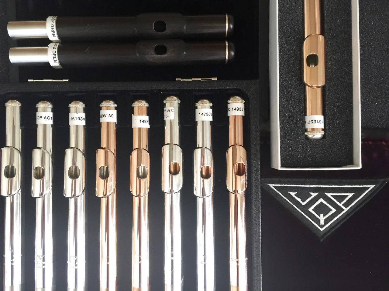 Handmade Custom Powell head joints, in Silver, Aurumite 9k, 14k, 9k Gold, and Grenadilla