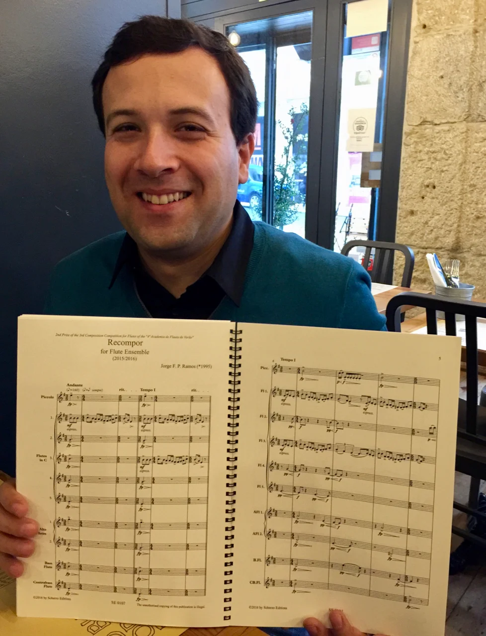 João Vidinha of Scherzo Editions, holding a new work by Jorge F. P. Ramos