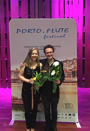  With composer Sören Sieg after the premiere of "So Long" at the Porto.Flute Festival 