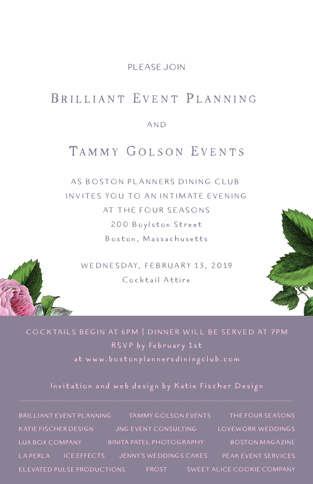 Boston Planners Dining Club GIF A moving GIF invitation without sound. Features custom design and illustrations by Katie Fischer Design. Works best embedded into a email blast system or on a web page. Can also be attached to an email and sent directly. Works well on Instagram (must be no more than 60 seconds long).