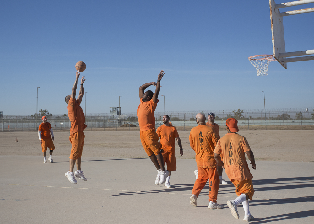  Deathrow inmates play a game of pickup at the Arizona State Prison Complex – Florence. 