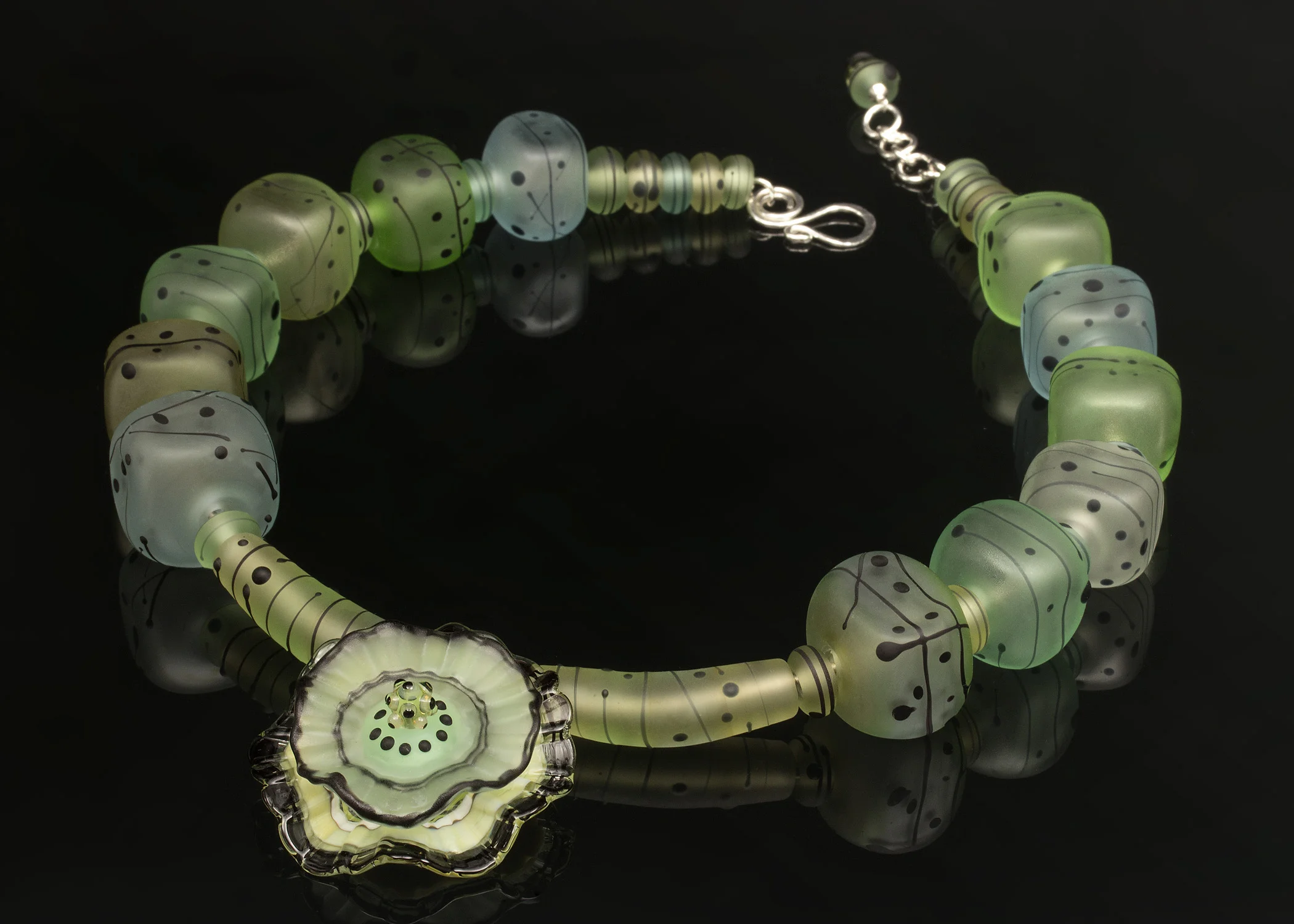 Green Anemone Hollow Bead Necklace
