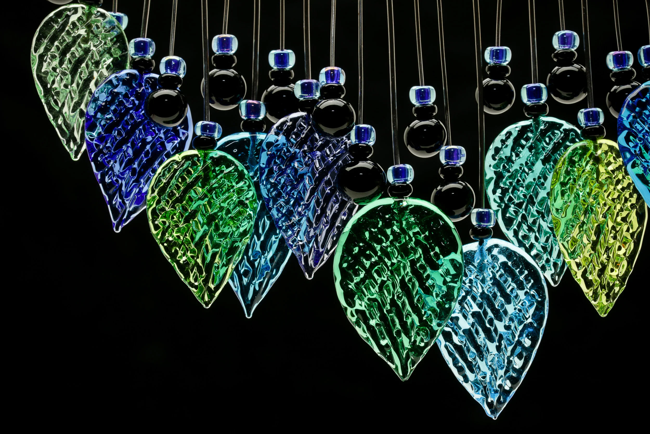 Blue/Green Textured Leaves Tribal Necklace