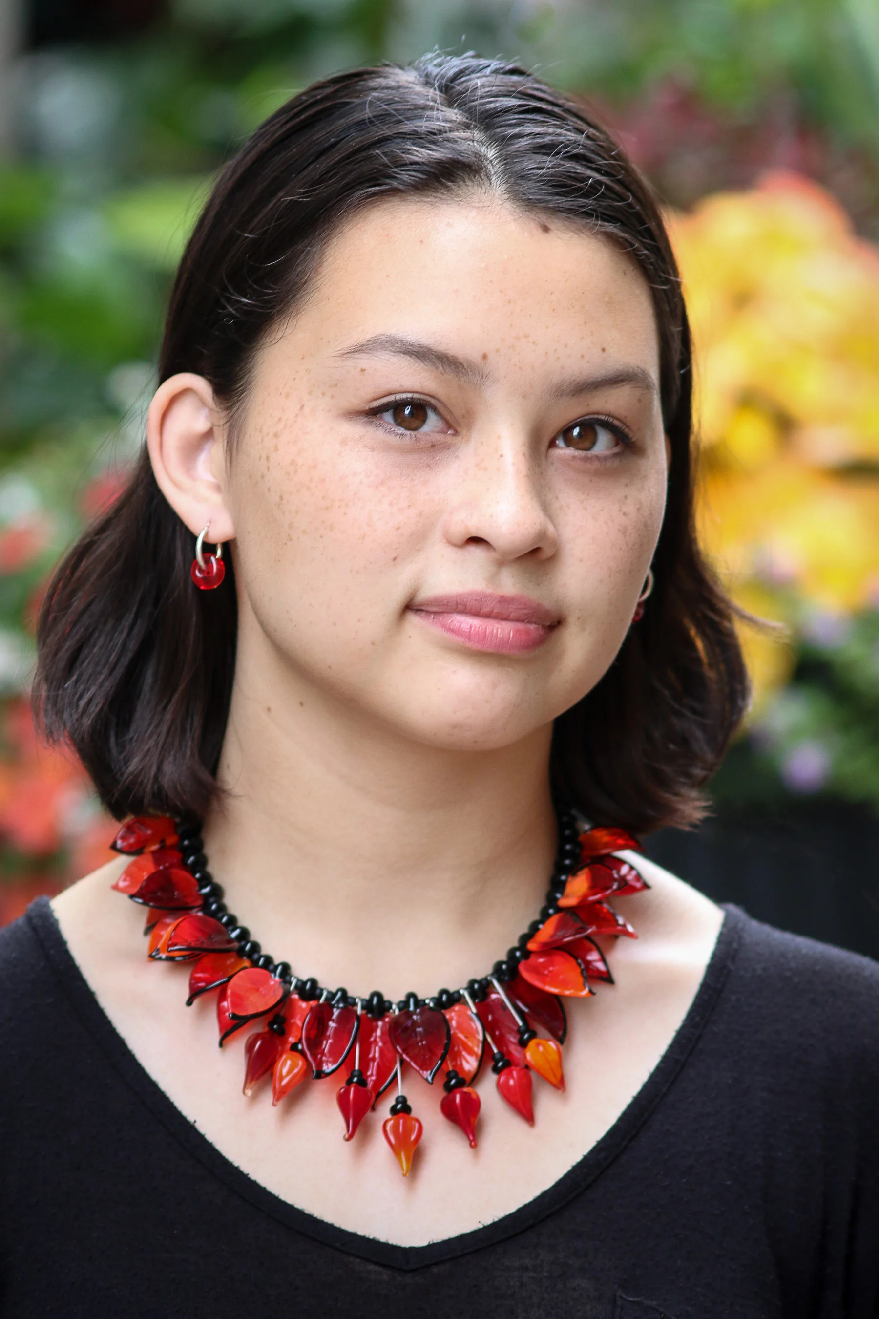 Fireworks! Necklace; Hoop Earrings w/red beads