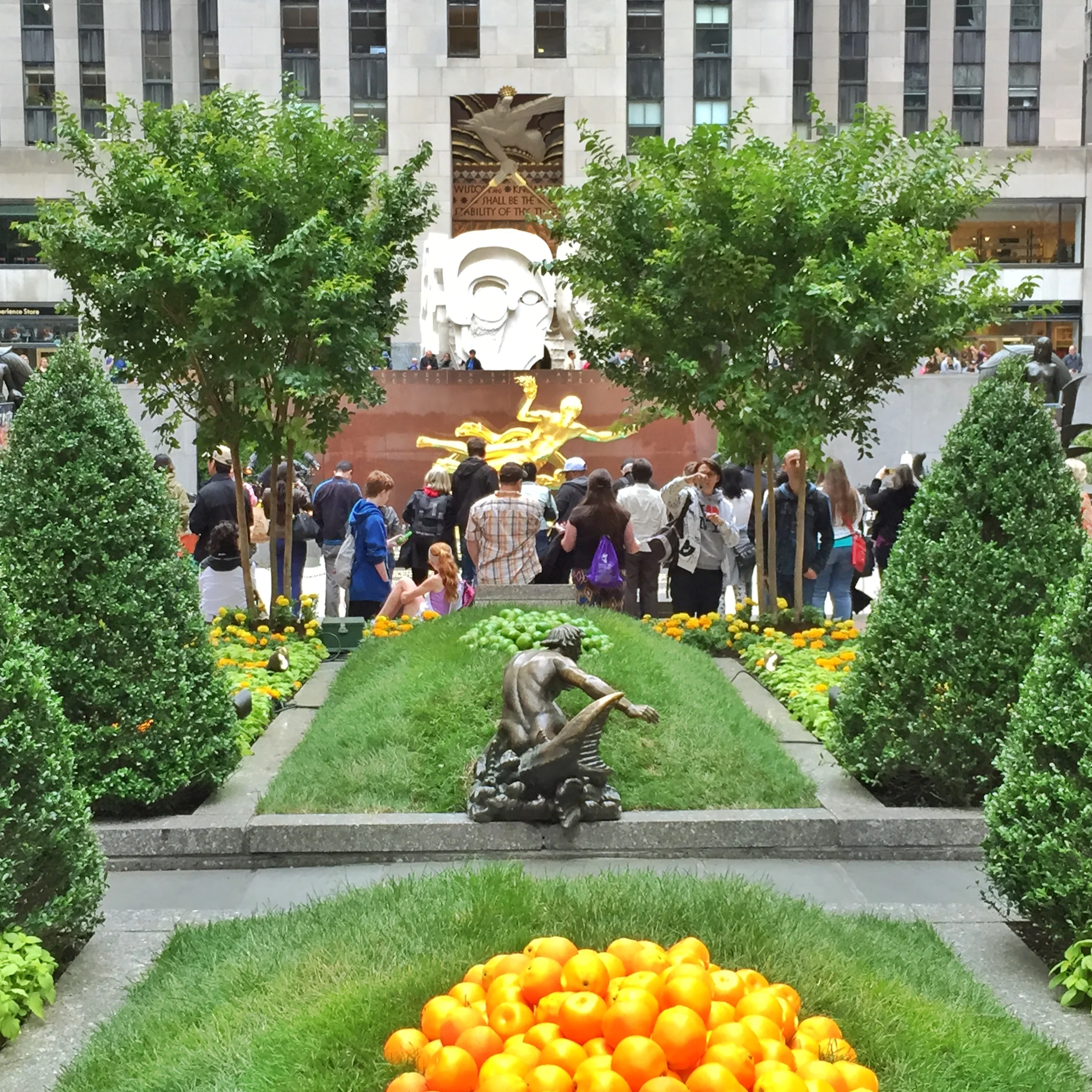 A super fun citrus display in Rockefeller Plaza.