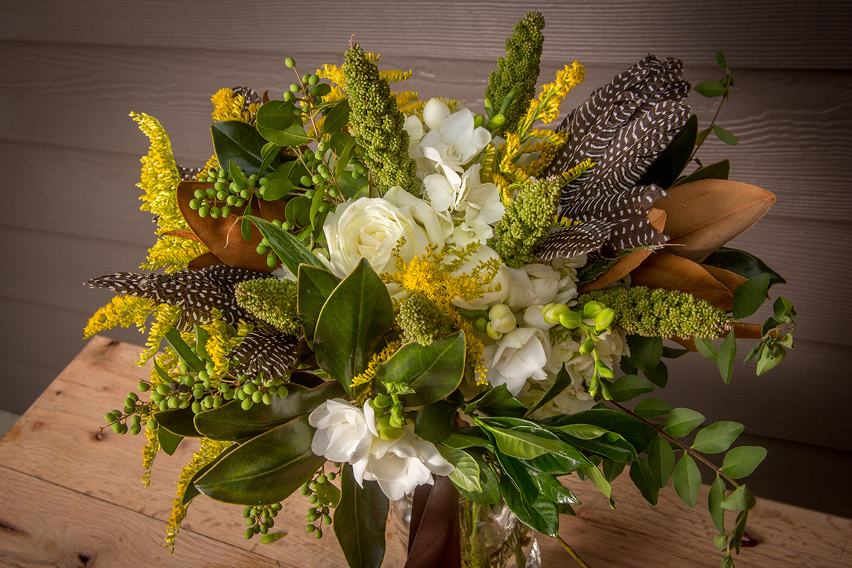 Wild Flower and Feather Bridal Bouquet