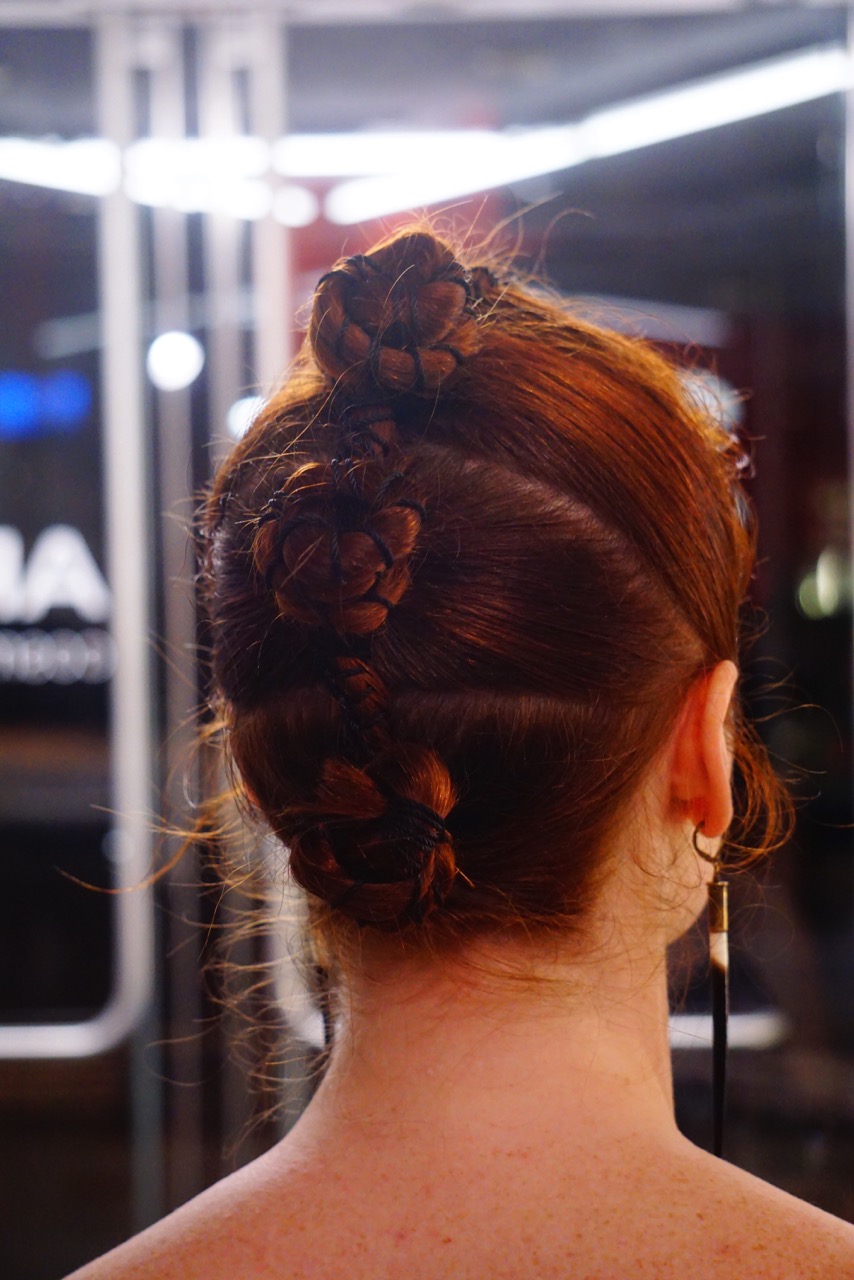 An example of the finished hair sowing technique on a live model.
