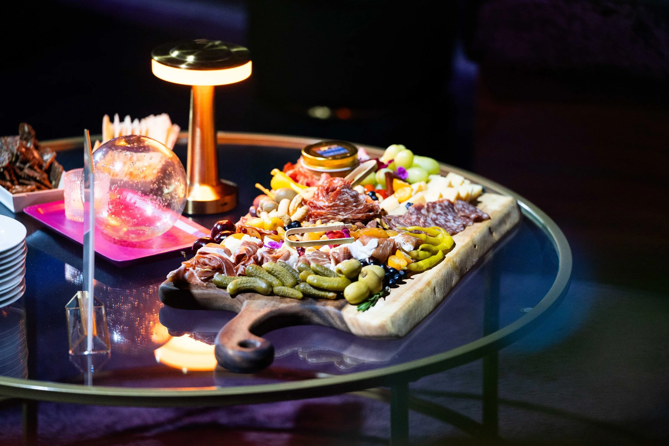 Elaborate charcuterie board displayed for guests at the NFL Commissioner’s Party.
