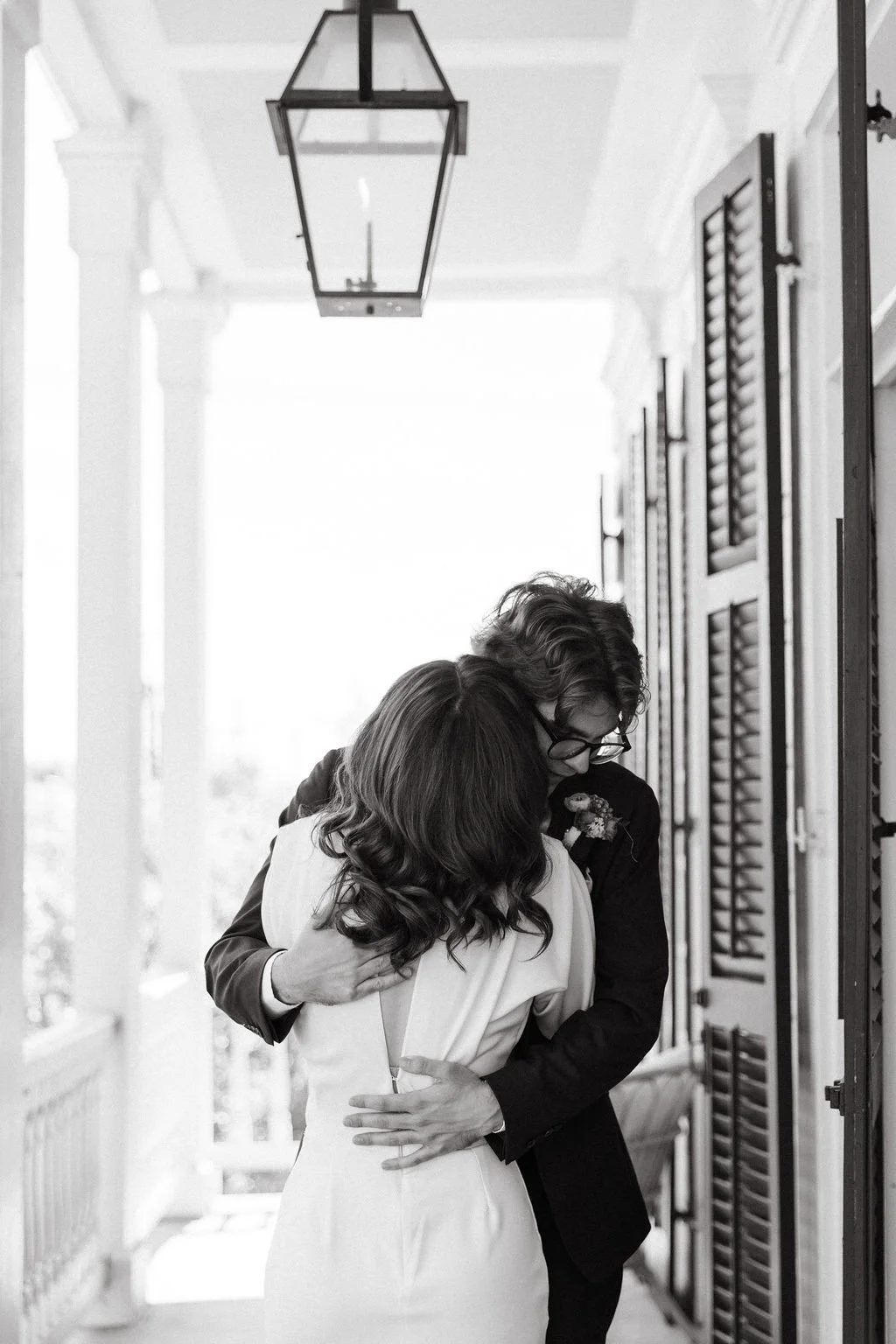 Black-and-white portrait. First look