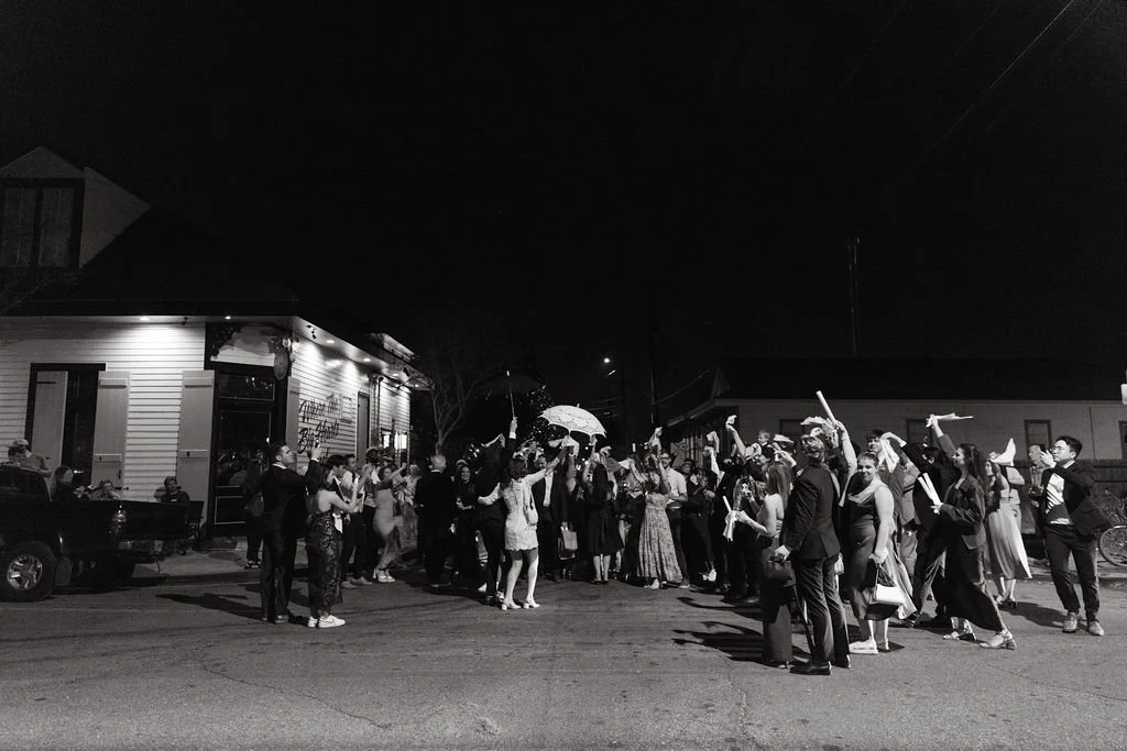 Guests gathered outside for the nighttime celebration.