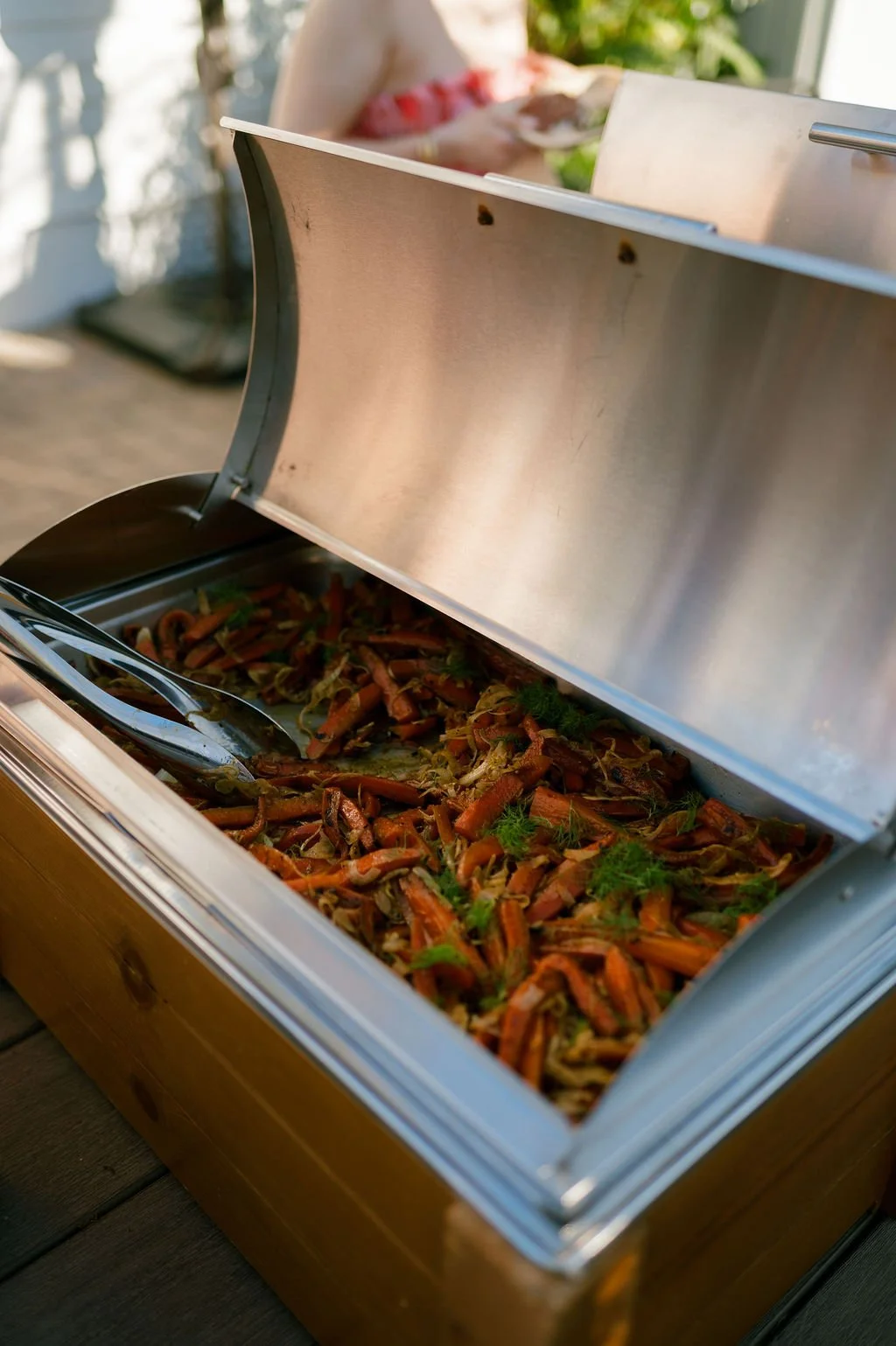 Buffet tray of seafood.